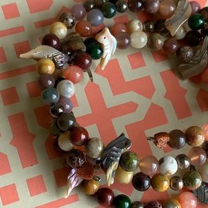 Boho Gemstone Beaded Wrap Bracelet w/ Shell Birds